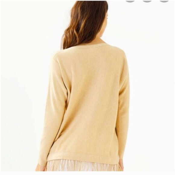 Lilly Pulitzer Glenda Heathered Sand Bar Tan Fringe Coolmax Sweater Small - Picture 2 of 8
